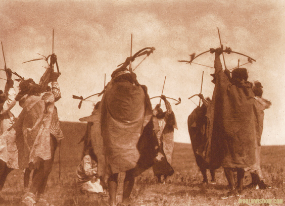 "Atsina crazy dance : The flight of arrows" - Atsina, by Edward S. Curtis from The North American Indian Volume 5

