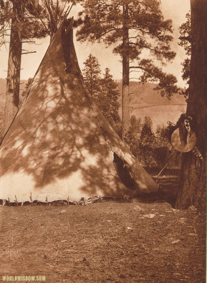 "Flathead buffalo-skin lodge", by Edward S. Curtis from The North American Indian Volume 7