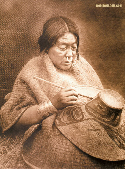 "Painting a hat - Kwakiutl", by Edward S. Curtis from The North American Indian Volume 10

