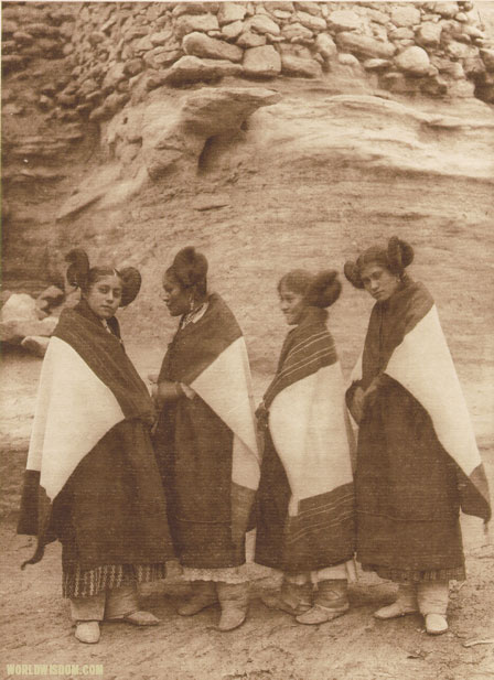 "Hano and Walpi girls wearing atoo - Hopi", by Edward S. Curtis from The North American Indian Volume 12
