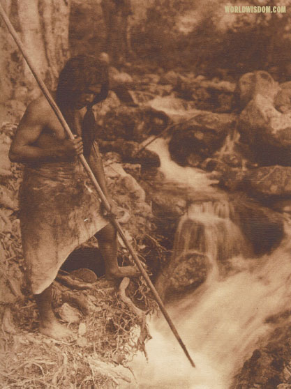 "Watching for salmon - Hupa", by Edward S. Curtis from The North American Indian Volume 13

