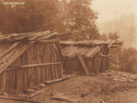 "Yurok houses at Weitspus - Yurok", by Edward S. Curtis from The North American Indian Volume 13

