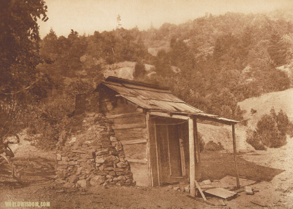 "Karok house at Soames bar - Karok", by Edward S. Curtis from The North American Indian Volume 13

