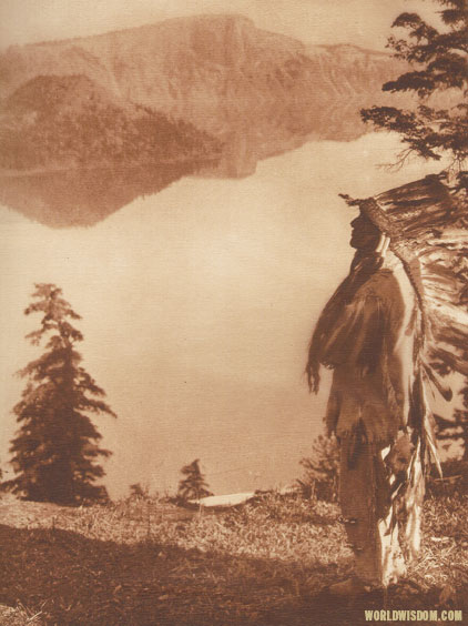 "Praying to the spirits of Crater Lake - Klamath", by Edward S. Curtis from The North American Indian Volume 13

