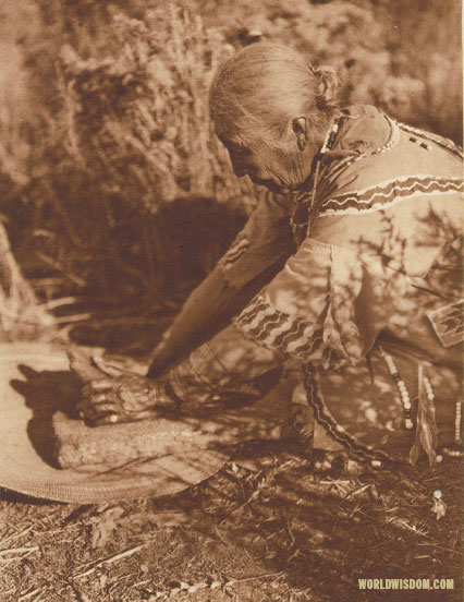 "Grinding wokas - Klamath", by Edward S. Curtis from The North American Indian Volume 13

