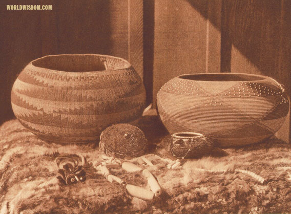 "Pomo baskets and magnesite beads", by Edward S. Curtis from The North American Indian Volume 14
