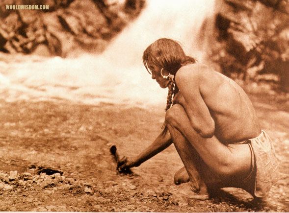 "Offering at the waterfall - Nambe", by Edward S. Curtis from The North American Indian Volume 17
