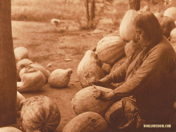"Peeling pumpkins" - Wichita, by Edward S. Curtis from The North American Indian Volume 19
