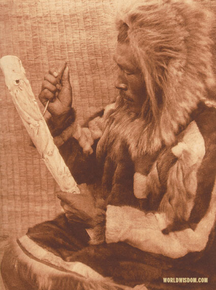 "The ivory carver" - Nanivak, by Edward S. Curtis from The North American Indian Volume 20
