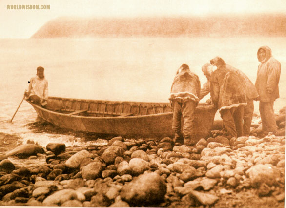 "Launching the boat" - Eskimo of Little Diomede Island, by Edward S. Curtis from The North American Indian Volume 20
